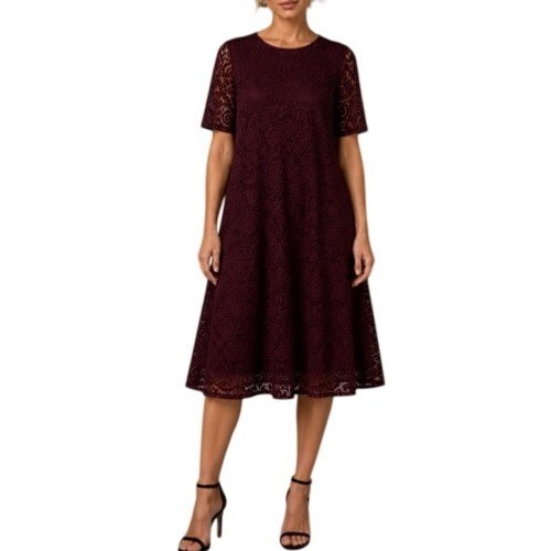 Sharagano Wine Red Maroon Lace A-Line Cocktail Floral Boho Lagenlook Dress 10